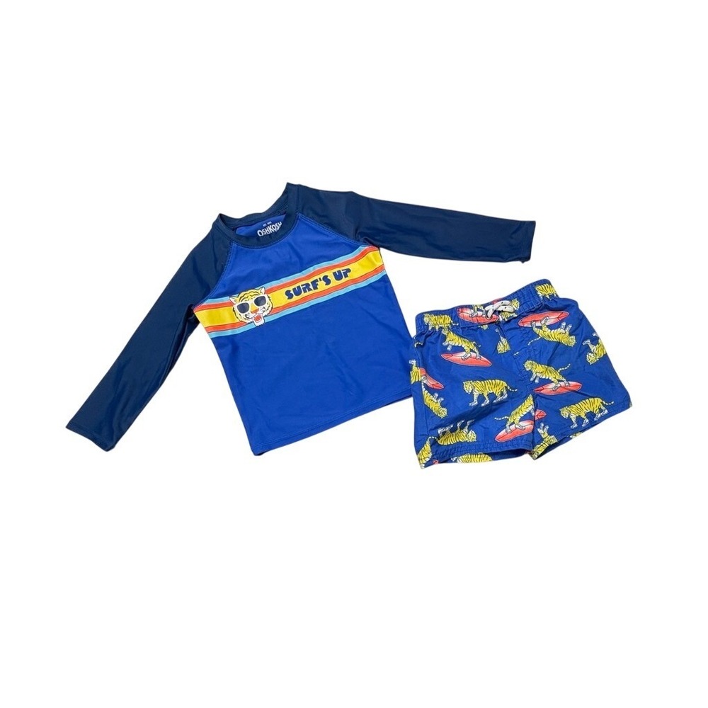 Oshkosh B'gosh Tigers Surfing Swim Trunks & Rashguard Top 18 Months Blue Beach